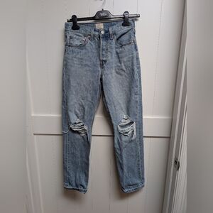 501 Levi's Distressed Light Blue Straight Leg Distressed Jeans, 26 x 30
